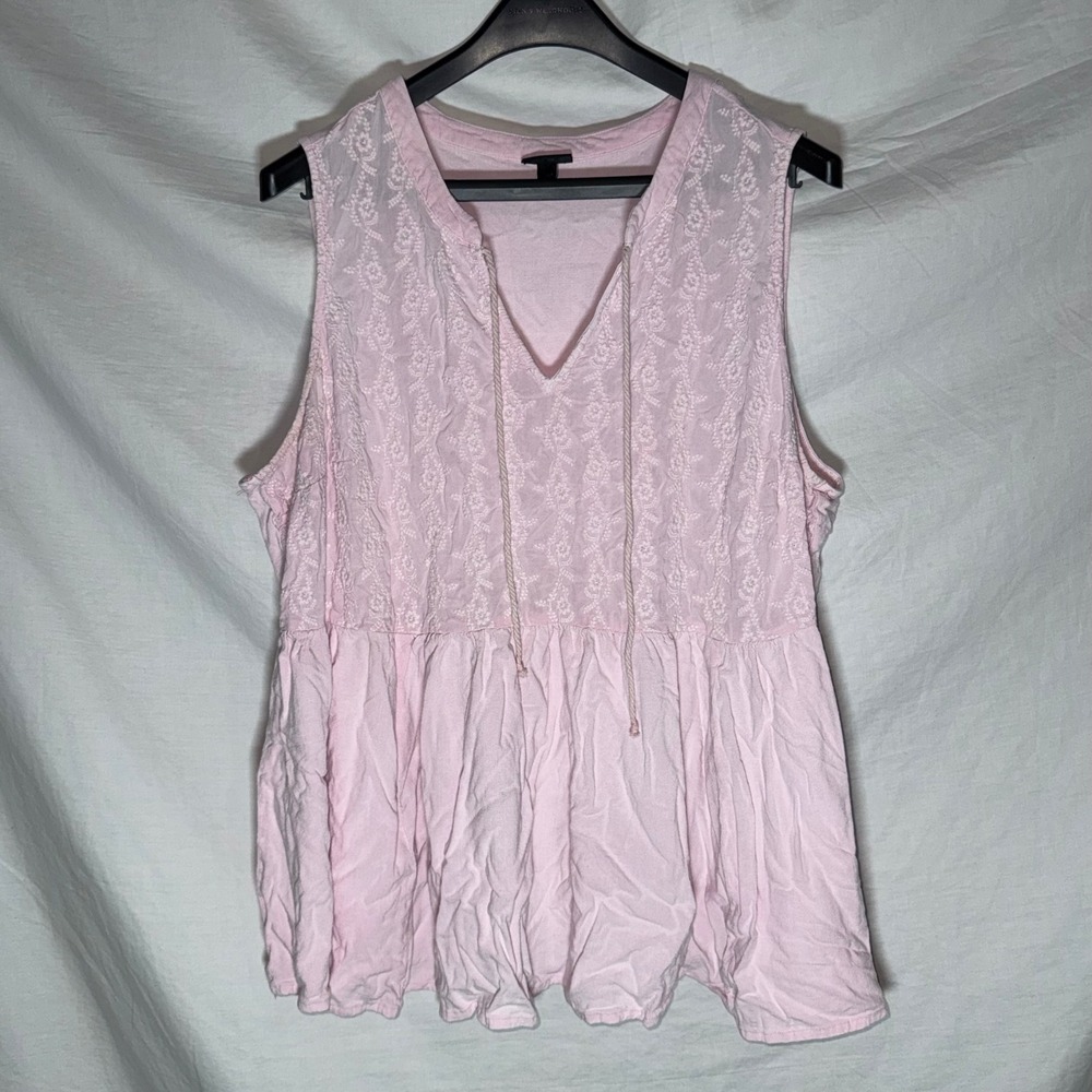 Torrid Pink Embroidered Babydoll Peplum Tank Top Size 2 Sleeveless Tassel Boho